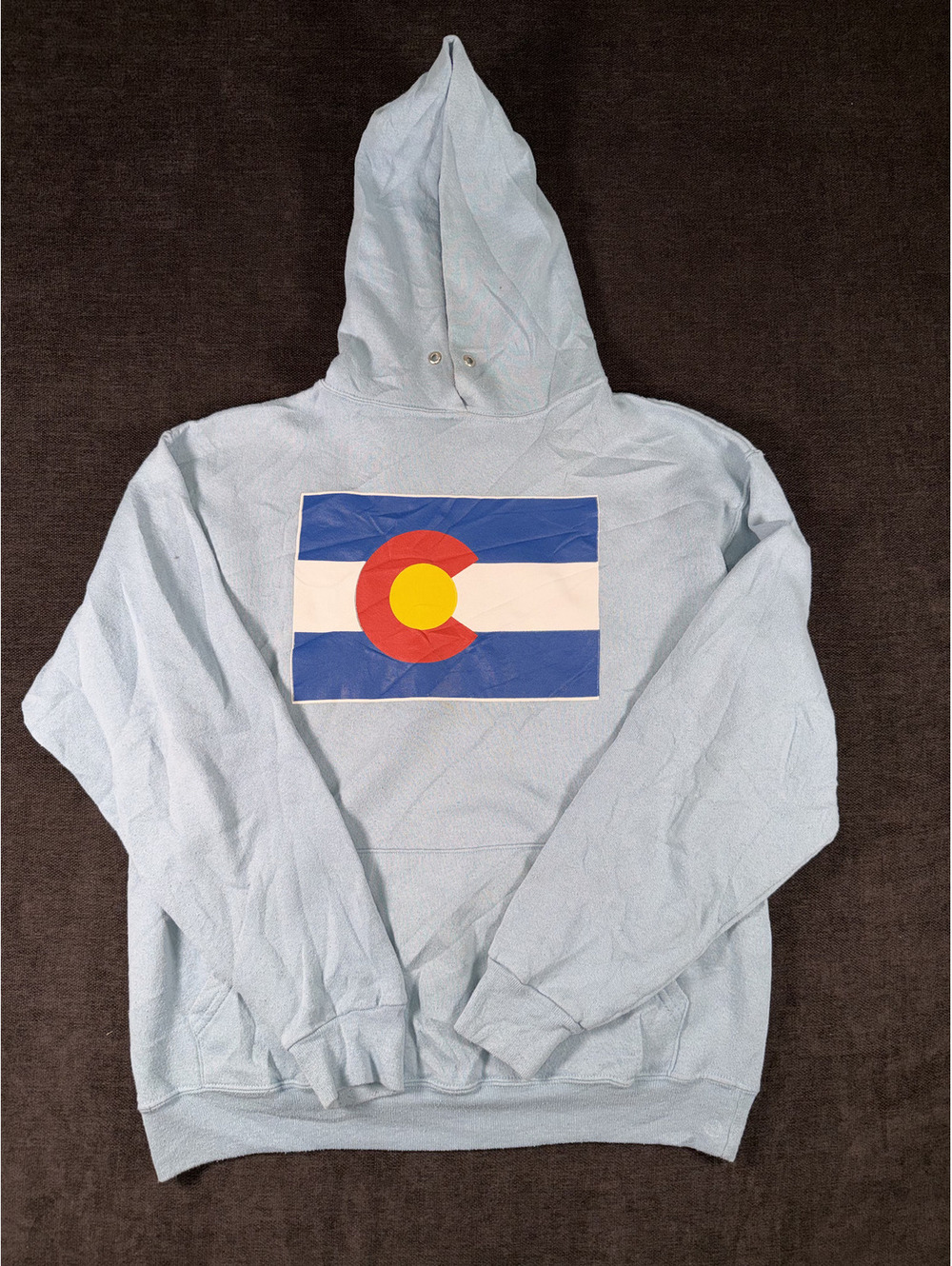 Light Blue Hoodie with Colorado Flag Graphic - Medium